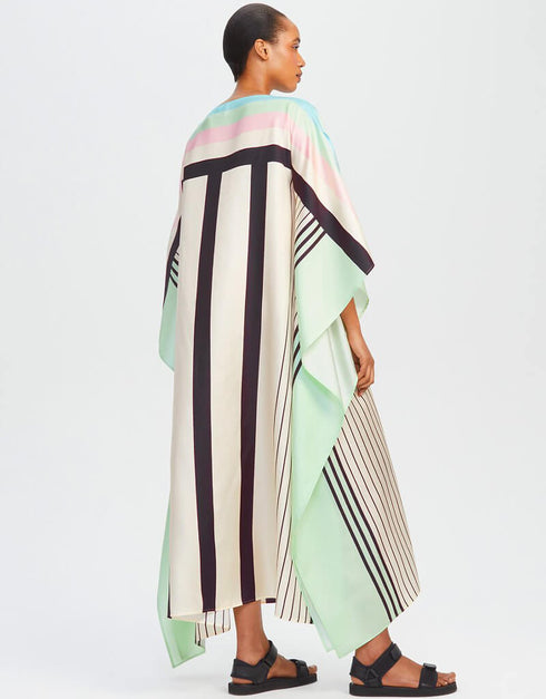 Cream Fancy Soft Satin Silk Kaftan Back View