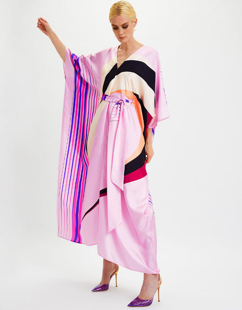 Pink Fancy Soft Satin Silk Kaftan Beach Kaftans