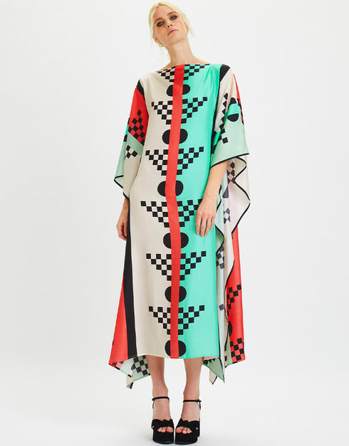 Multi Fancy Soft Satin Silk Kaftan Closure View