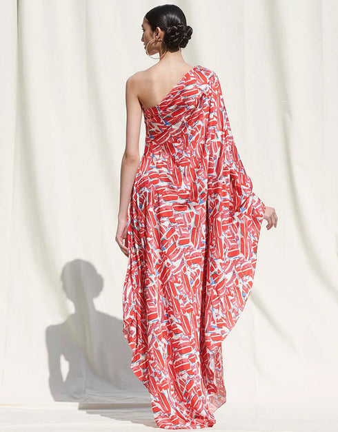 Red Off Shoulder Kaftan Back View
