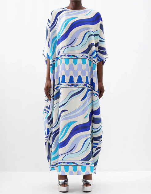 Sky Blue Latest Printed Maxi Dress Closure View