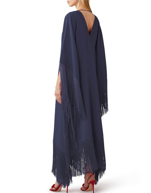 Navy Blue V-Neck Style Fringed Kaftans Buy silk kaftan