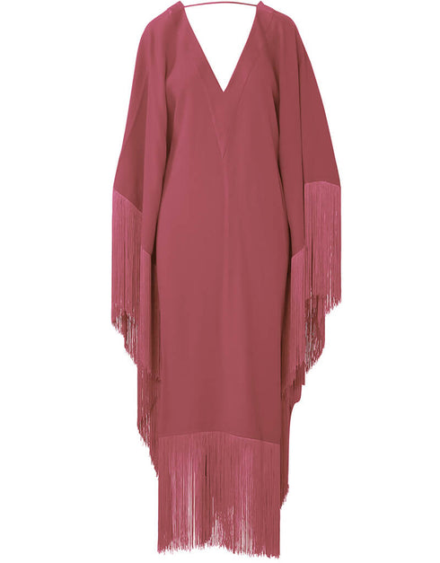 Salmon V-Neck Style Fringed Kaftans Back View