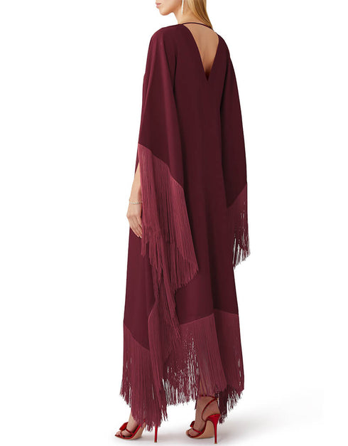 Wine V-Neck Style Fringed Kaftans buy casual kaftan