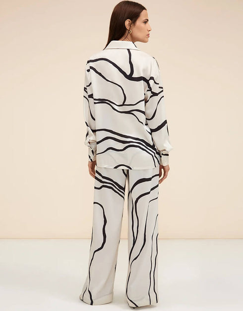 Black Latest Printed Oversize Shirt & Pant Back View