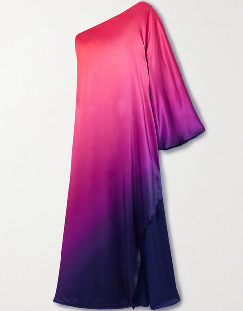 Medium Red Violet Heavy Designer Digital Printed Maxi Style Dress Closure View
