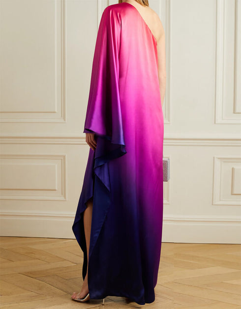 Medium Red Violet Heavy Designer Digital Printed Maxi Style Dress Back View