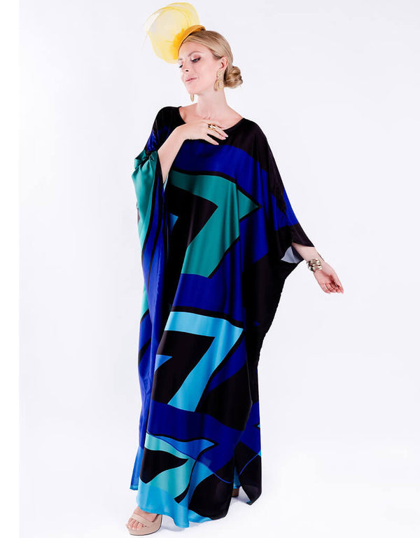 Curious Blue Heavy Designer Digital Printed Maxi Style Dress
