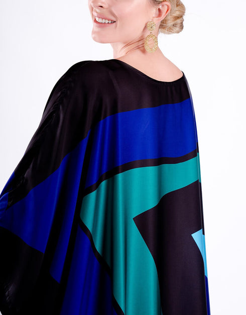 Curious Blue Heavy Designer Digital Printed Maxi Style Dress Back View
