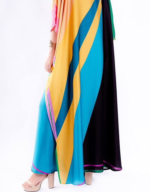 Multi Color Heavy Designer Digital Printed Maxi Style Dress Kaftan For Women