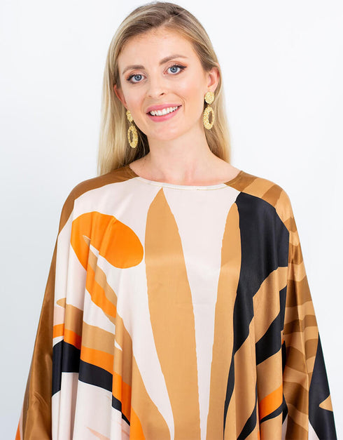 Light Orange Heavy Designer Digital Printed Maxi Style Dress Closure View
