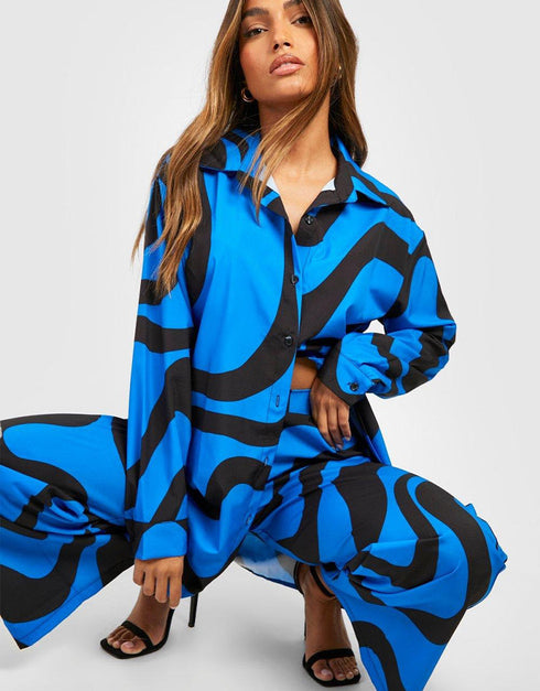 Designer Party Wear Readymade Co-Ords Set Blue Korean Bsy Pant Shirt Back View