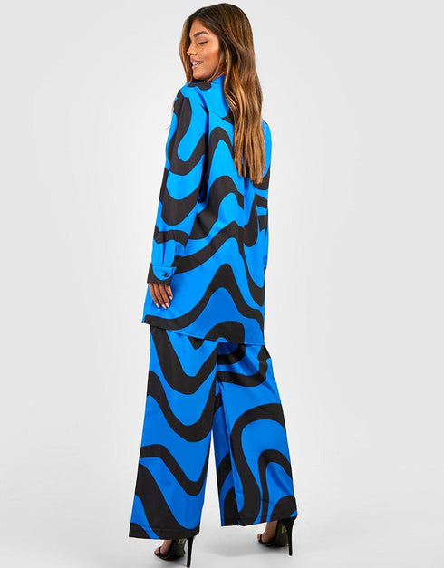 Designer Party Wear Readymade Co-Ords Set Blue Korean Bsy Pant Shirt Side View