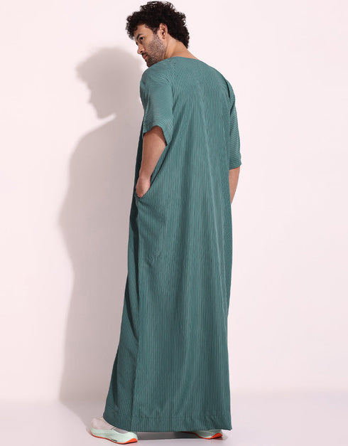 Mineral Green Thobe Persian Cotton Blend Digital Printed Work Closure View