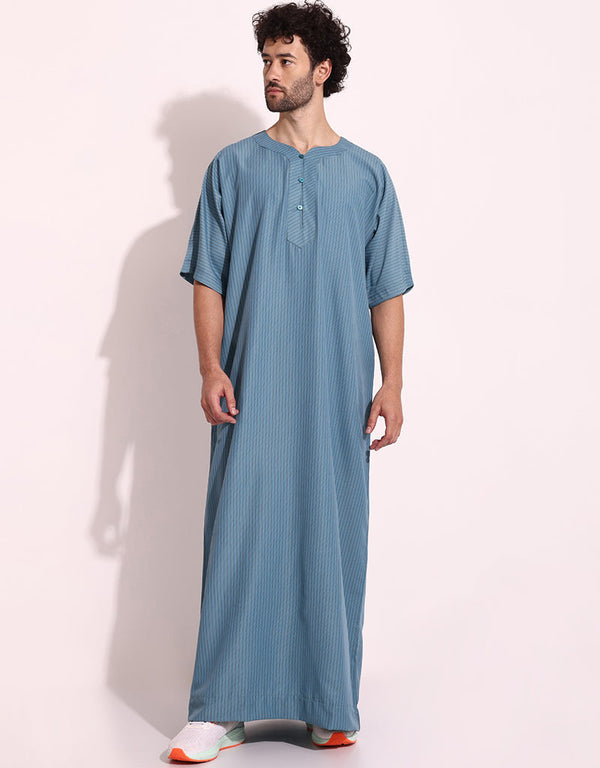 Wild Blue Thobe Persian Cotton Blend Digital Printed Work