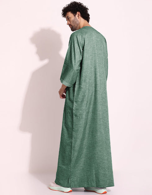 Green Thobes Spun Cotton Digital Printed Work Closure View