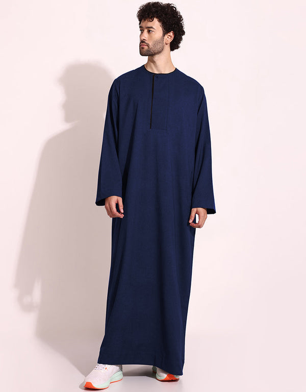 Navy Blue Thobes Twill Digital Printed Work