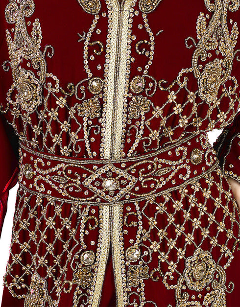 Latest Maroon Georgette Hand Zari Embroidery Kaftan