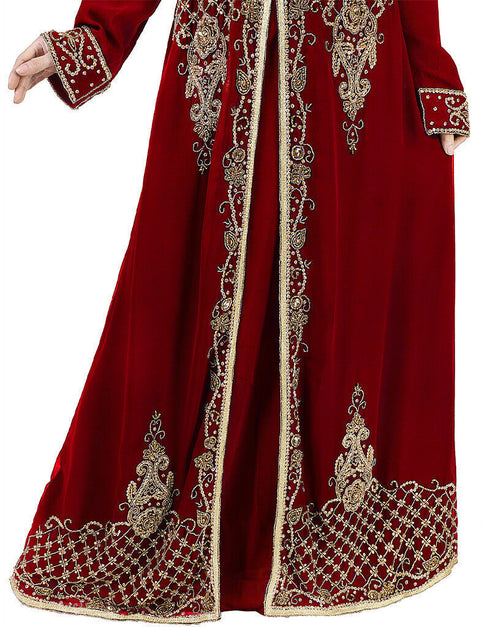 Latest Maroon Georgette Hand Zari Embroidery Kaftan