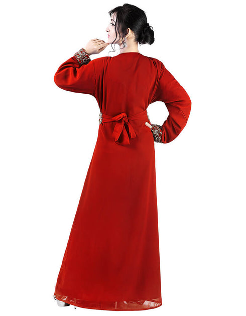 Traditional Maroon Georgette Stone Embroidery Kaftan