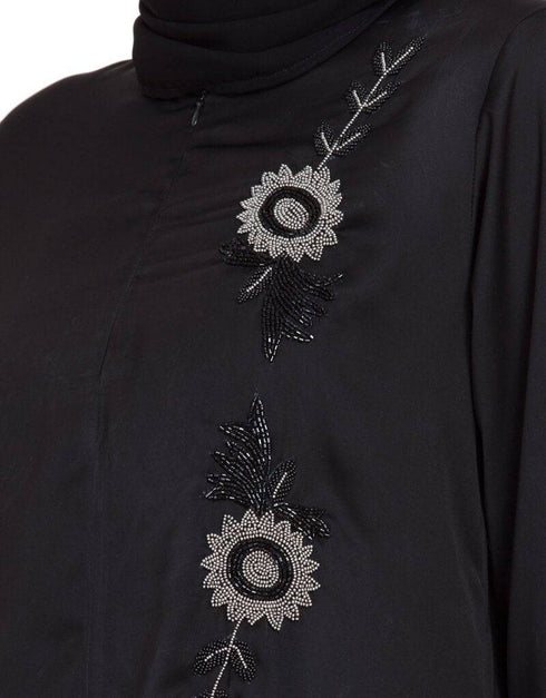 Dubai Front zip and slit hand work Nida Abaya Black