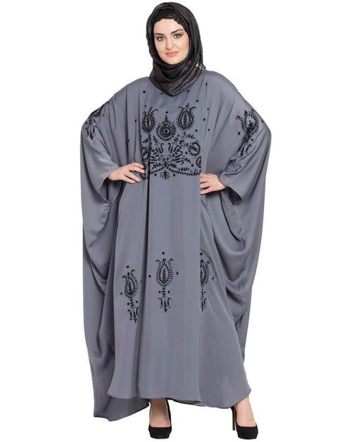 Muslim Thread Embroidered Nida Kaftan Black