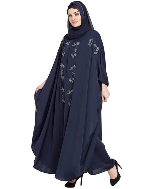 Women Thread Embroidered Nida Kaftan Blue