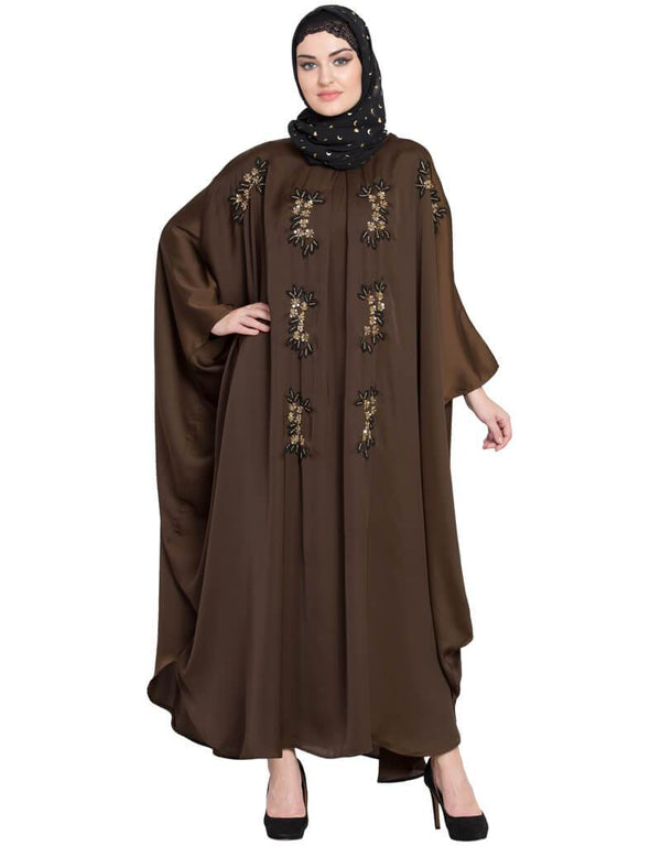 Muslimah Thread Embroidered Nida Kaftan Gold