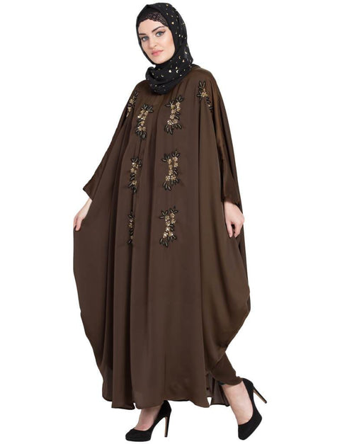 Muslimah Thread Embroidered Nida Kaftan Gold