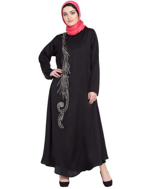 Muslim Front Embroidered Umbrella Abaya Black Women Online shopping USA