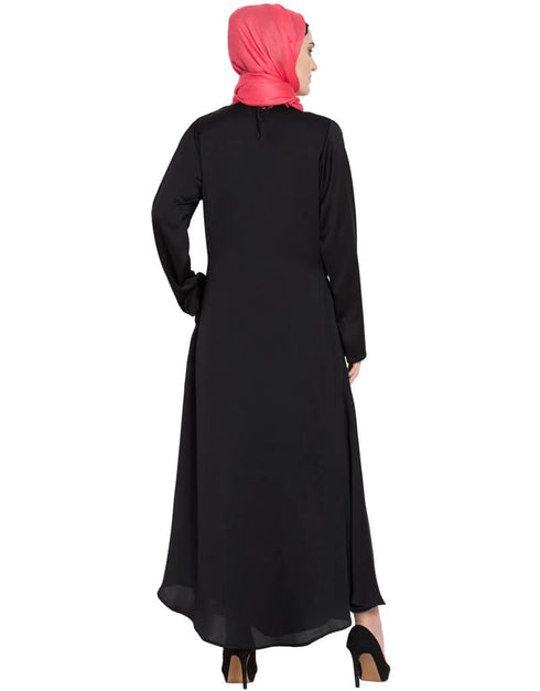 Muslim Front Embroidered Umbrella Abaya Black Women Online shopping USA