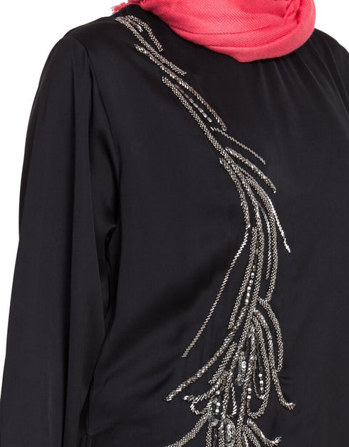 Muslim Front Embroidered Umbrella Abaya Black Women Online shopping USA