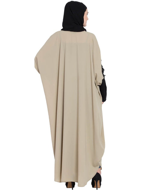 Islamic embellished patch contrast sleeve Kaftan Cream Women Online shopping USA