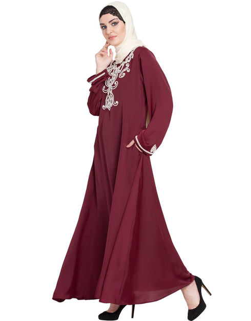 Muslim Pearls embellished A line Nida Abaya Purple Women Online shopping USA