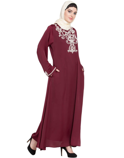 Muslim Pearls embellished A line Nida Abaya Purple Women Online shopping USA