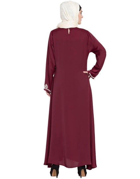 Muslim Pearls embellished A line Nida Abaya Purple Women Online shopping USA
