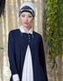 Women Contrast Yoke Black White Casual Abaya Navy Blue