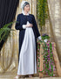 Women Contrast Yoke Black White Casual Abaya Navy Blue
