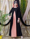 Muslimah Contrast Yoke Black Peach Casual Abaya Peach
