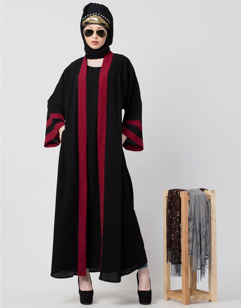 Muslim contrast band with inner Dubai Kaftan Maroon