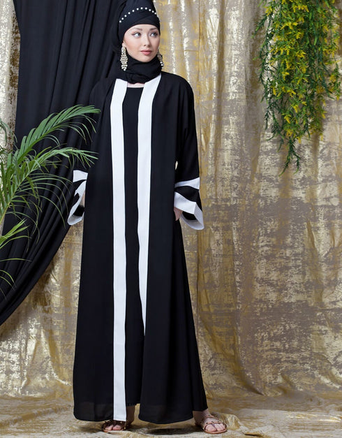 Modest contrast band with inner Dubai Kaftan White
