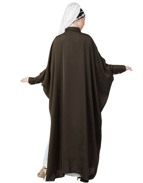 Trendy Front Open Shirt Kaftan With Inner Casual Abaya Green