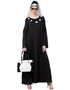 Muslim scallop yoke bohemian casual Abaya Black