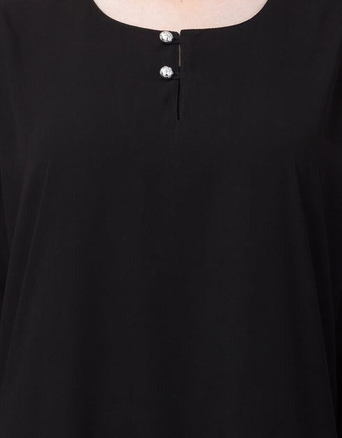 Women front placket Flare Bottom Basic Abaya Black