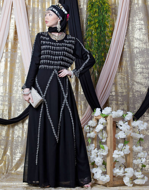 Women Hand embroidered Party Abaya Black