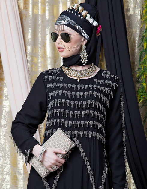 Women Hand embroidered Party Abaya Black