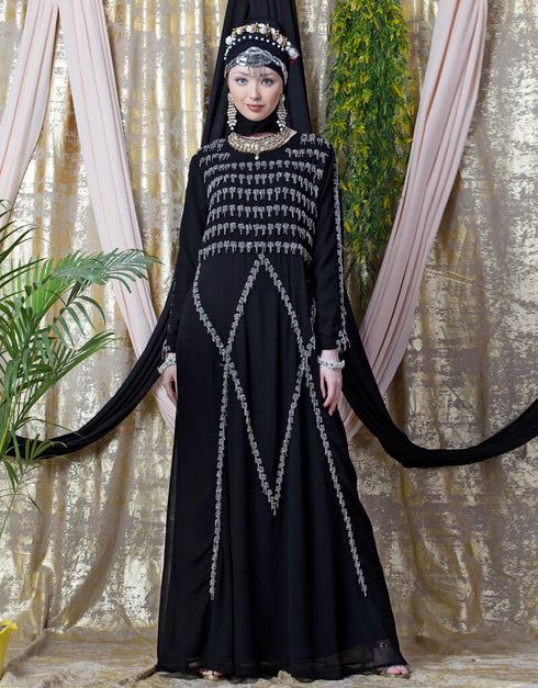 Women Hand embroidered Party Abaya Black