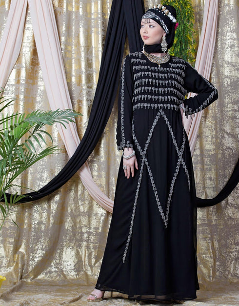Women Hand embroidered Party Abaya Black