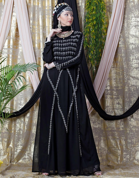 Women Hand embroidered Party Abaya Black