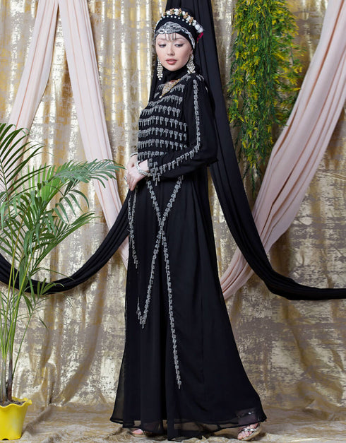Women Hand embroidered Party Abaya Black